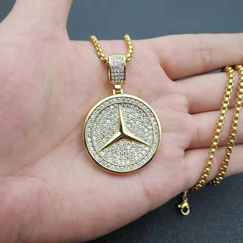 Planderful Everyday Genie Car Logo Pendant Necklace Stainless Steel Gold Plated Zircon For Hip Hop Fans