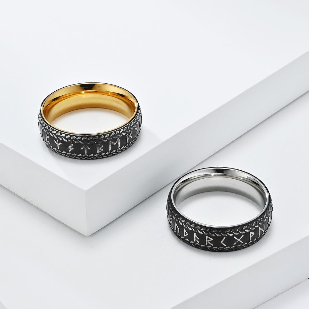 Planderful Nordic Viking Ring For Men Stainless Steel Bold Retro Luhn Character Jewelry