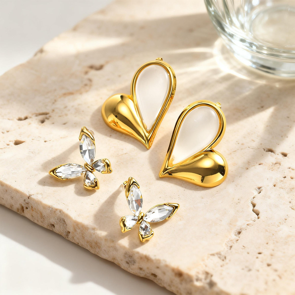 Stainless Steel Zircon Heart Earrings