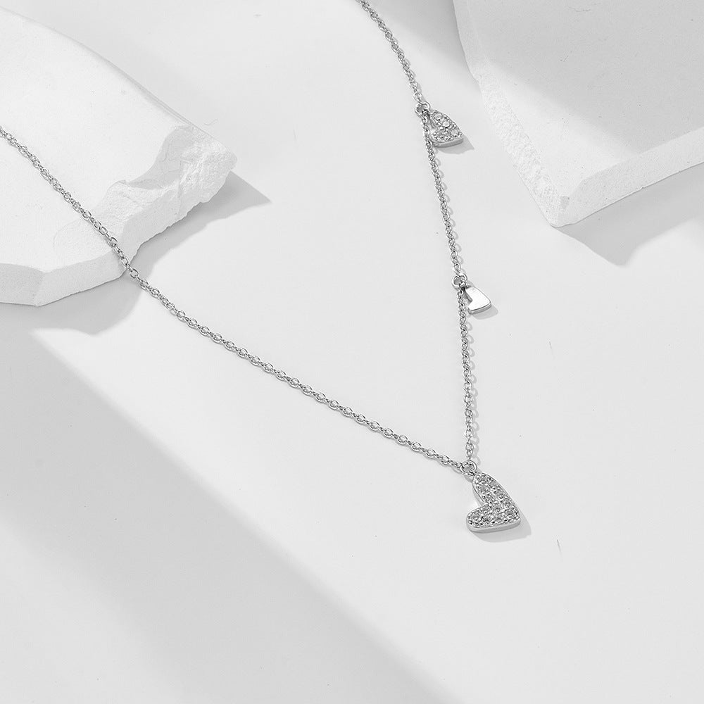 Small Fresh Love Sterling Silver Necklace Heart-Shaped Pendant