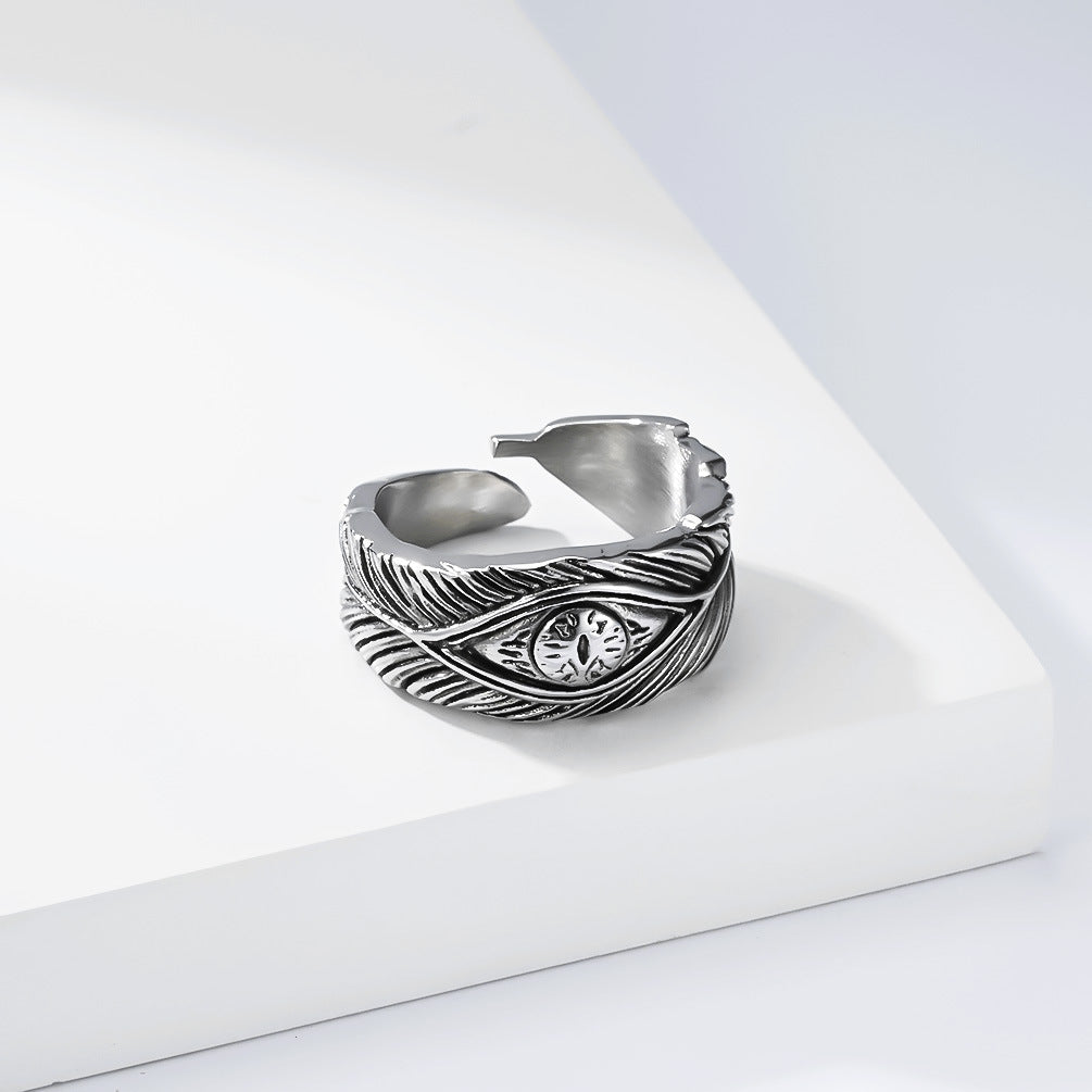 Stainless Steel Ring Everyday Genie By Planderful Collection For Men Unisex Retro Feather Eyes Design Durable Statement
