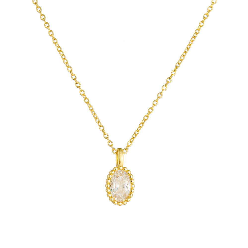 S925 Sterling Silver-Plated 14K Gold Luxury Necklace with Oval Zircon Pendant