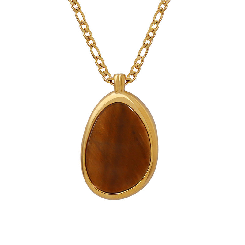 Exaggerated Water Droplet Pendant Necklace with Tiger Eye Stone Insets