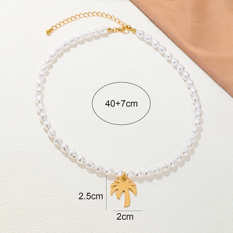 Coconut Dream Metal Pearl Pendant Necklace - Wholesale Women's Jewelry