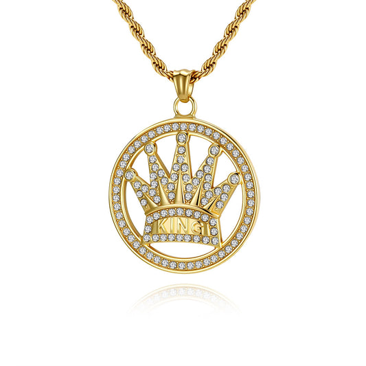 Planderful Five Finger Crown King Hip Hop Necklace Titanium Steel Gold Plated Zircon Pendant Unisex Luxury Statement