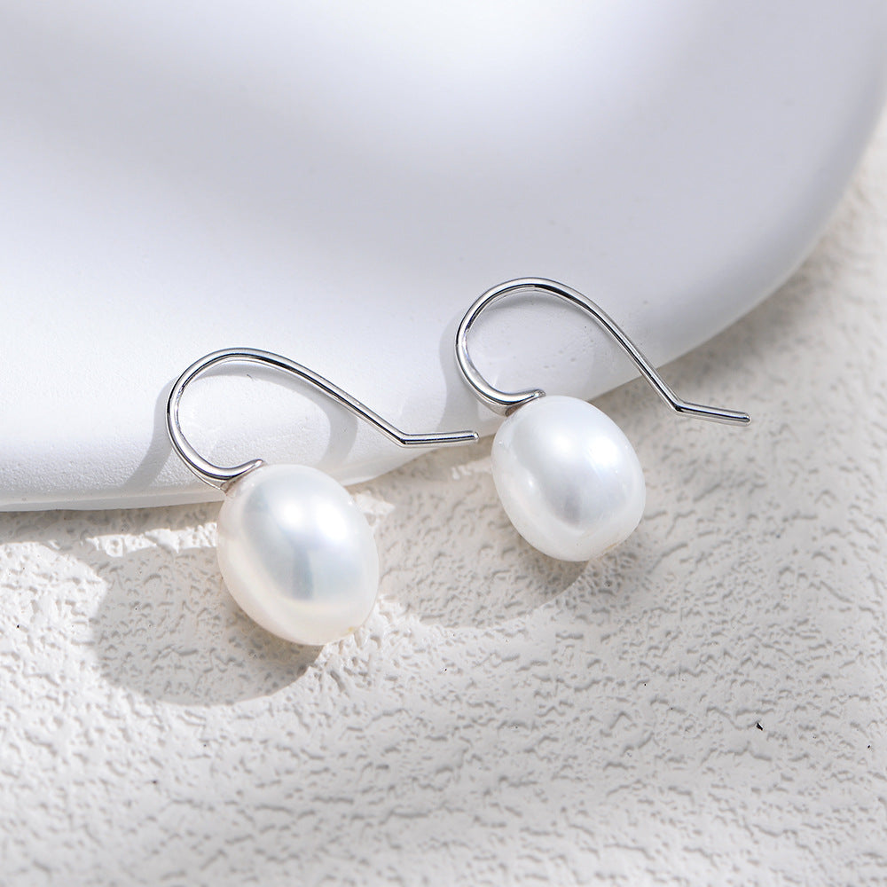 Planderful S925 Sterling Silver Baroque Pearl Earrings for Women Elegant Irregular Natural Pearl Ear Hook Jewelry