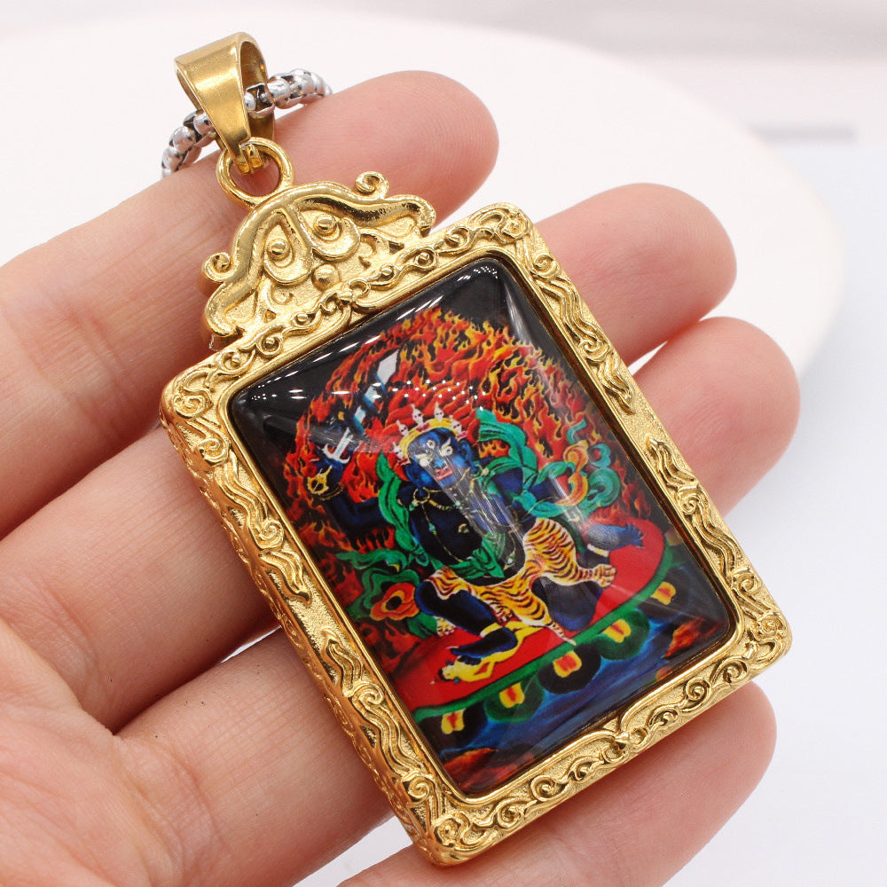 Zodiac Guardian Buddha Pendant For Men And Women By Planderful Titanium Steel Thangka Necklace With Premium Protection