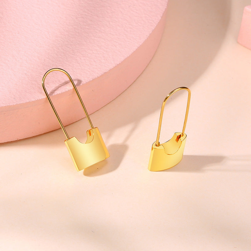 Korean Earrings Stainless Steel Lock Exaggerated Gold Jewelry