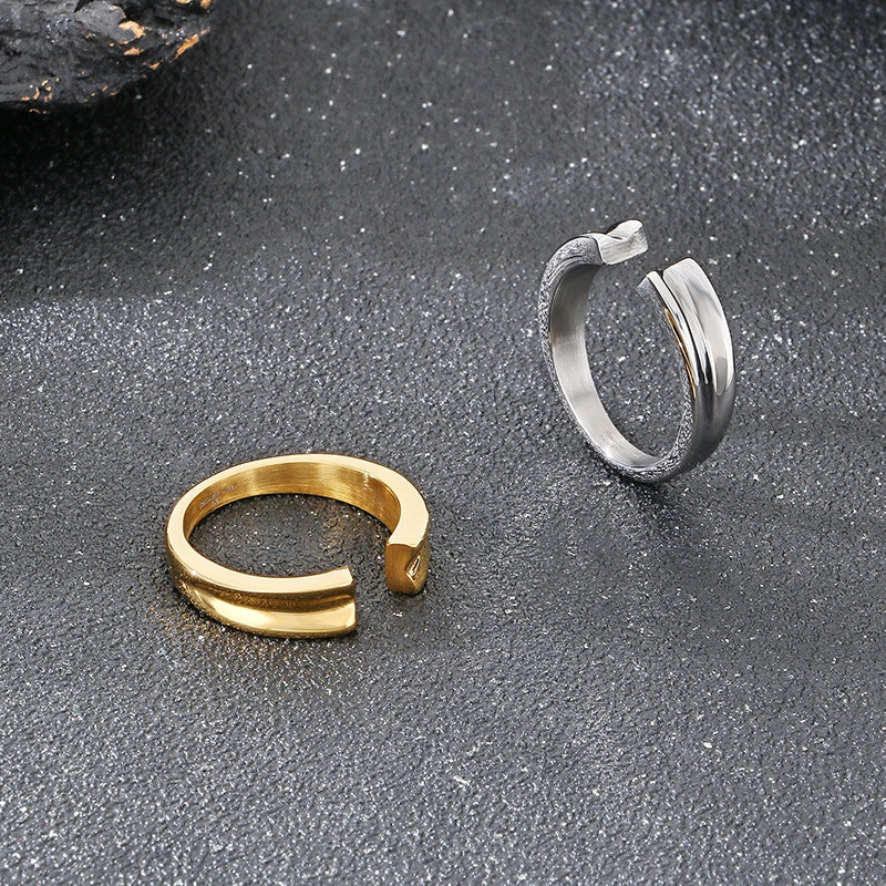 Planderful Mens Ring Gold Plated Stainless V Slot Opening