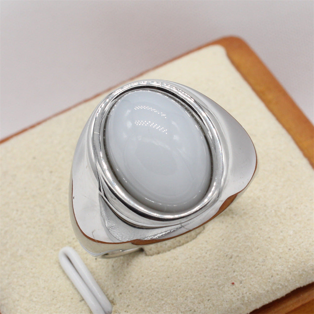 Planderful Titanium Steel Ring Unisex Retro Court Style Oval Design For Everyday Fashion Lovers