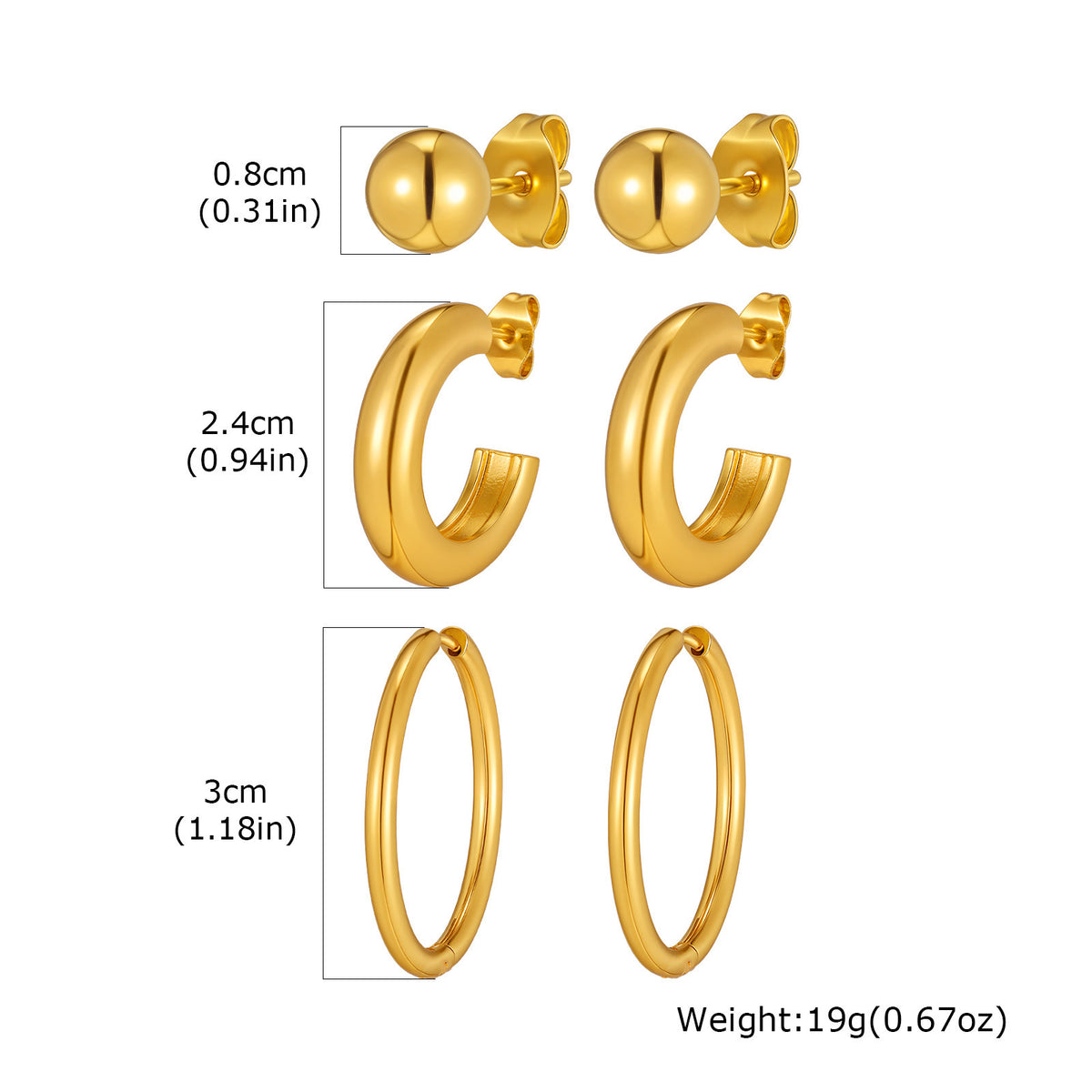 Coordinated Gold-Tone Earring Sets — 3 Styles