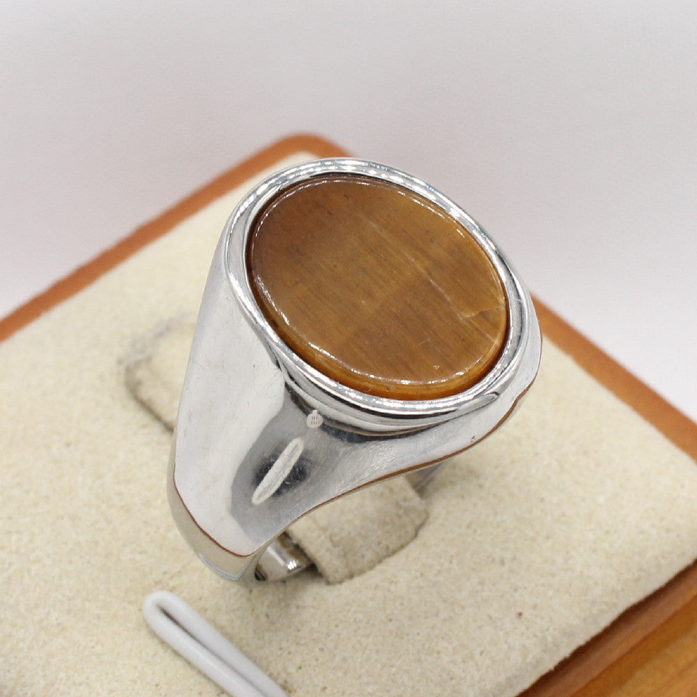 Planderful Titanium Steel Ring Durable Unisex Simple Oval Stone Protection Statement Everyday Genie Collection