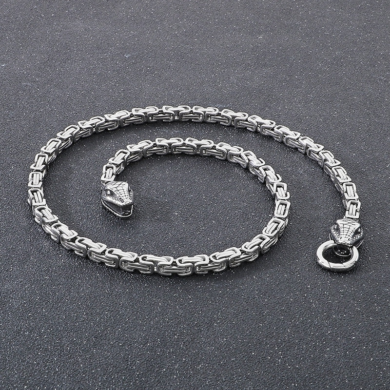 Planderful Men Stainless Steel Double Snakehead Necklace