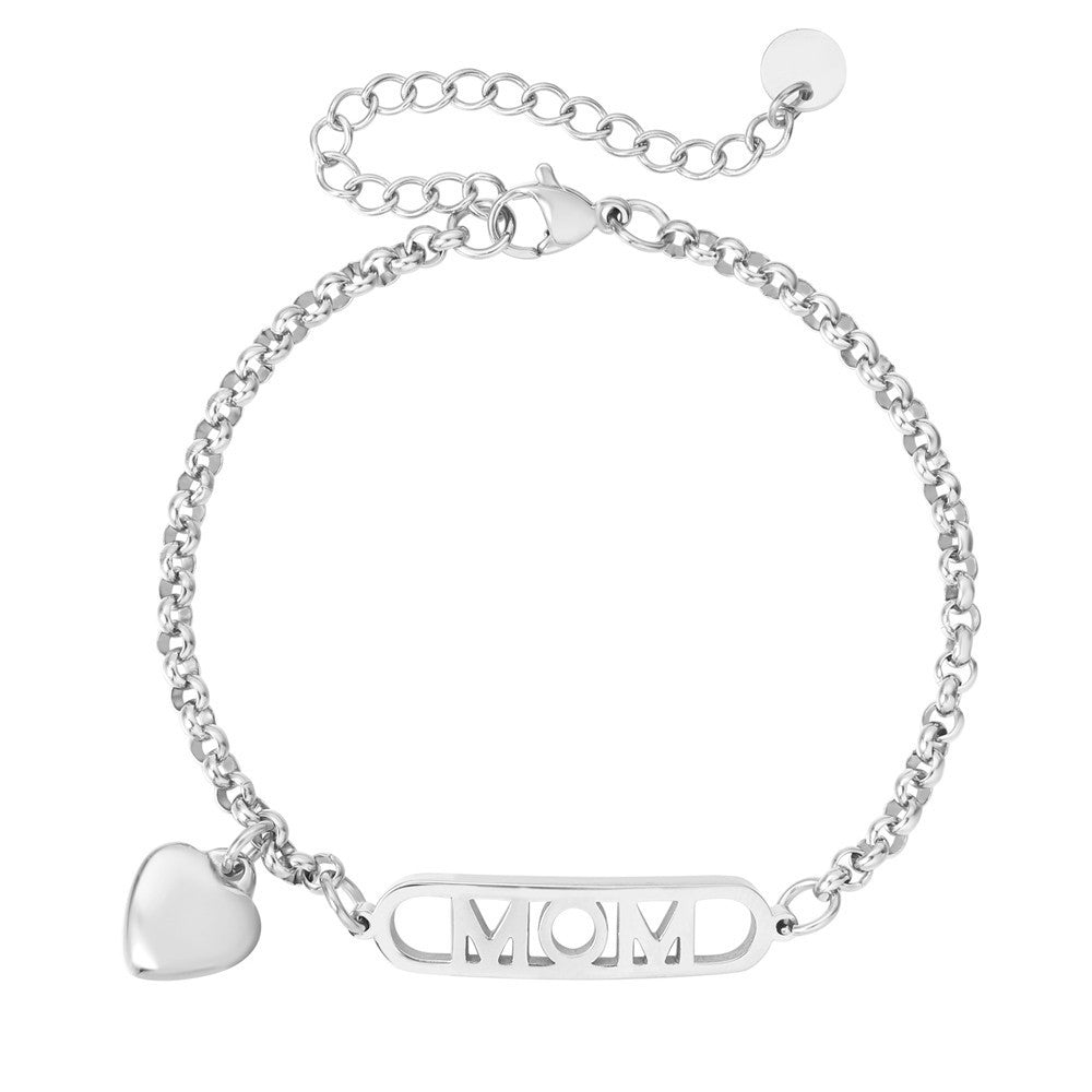 Planderful Rose Gold MOM Bracelet For Moms With Peach Heart Charm Japanese Korean Sweet Letters Everyday Gift