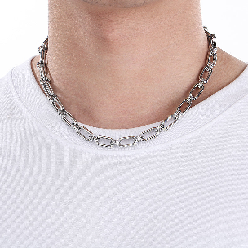 Stainless Steel Mens Necklace O Chain Double Circle Oval