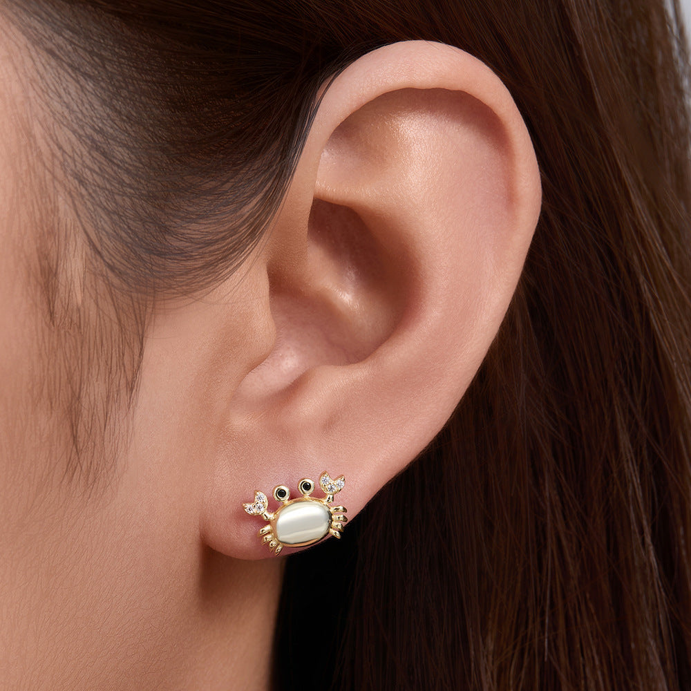 925 Sterling Silver Crab Stud Earrings 'S Trendy Inlaid With Zircon Cute Small Earrings