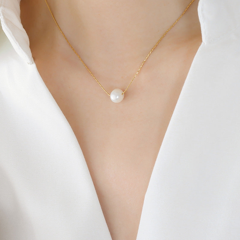 Dainty Freshwater Pearl Pendant Necklace with Gold Plated Titanium Chain