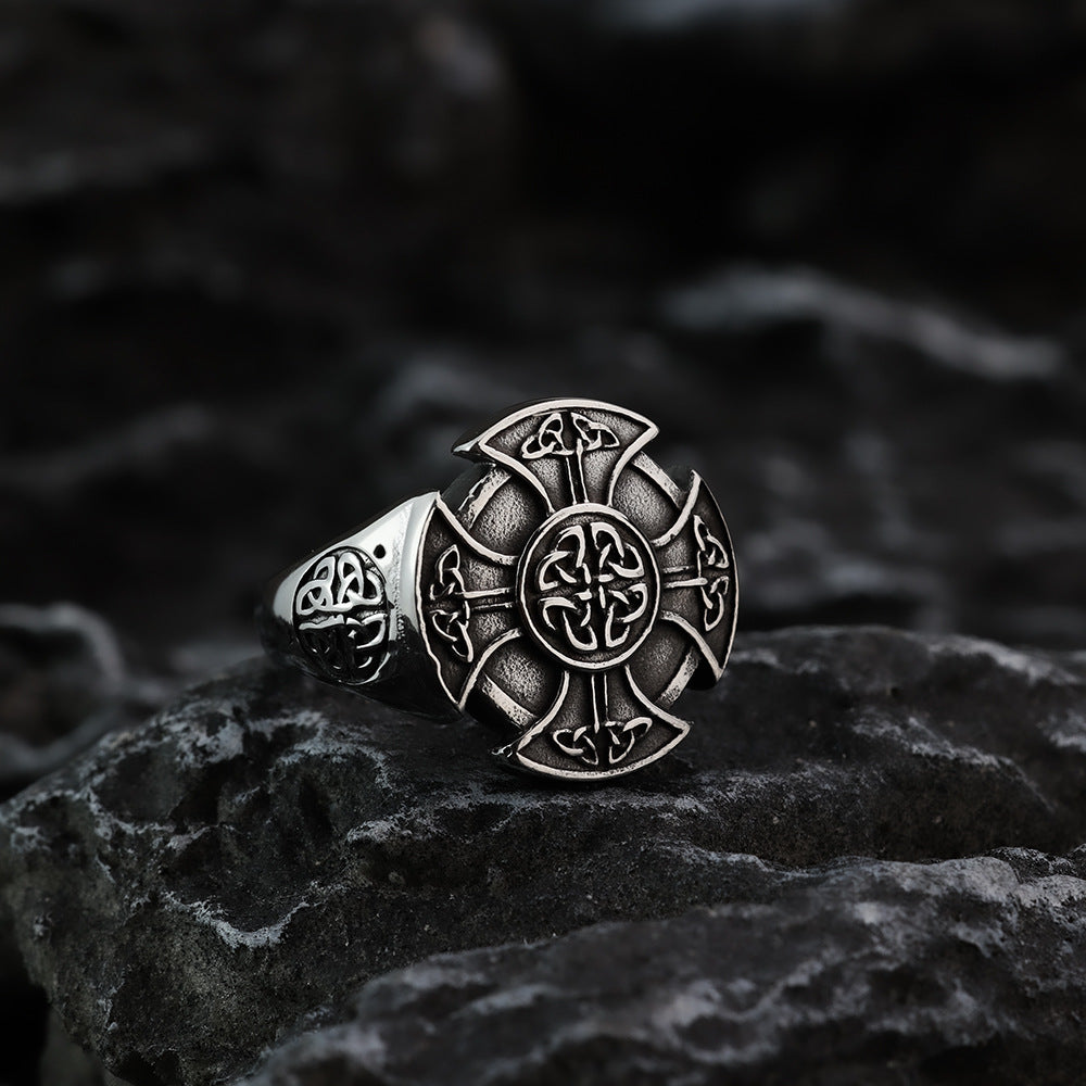 Planderful Stainless Steel Celtic Knot Cross Viking Ring For Men Vintage European And American Style