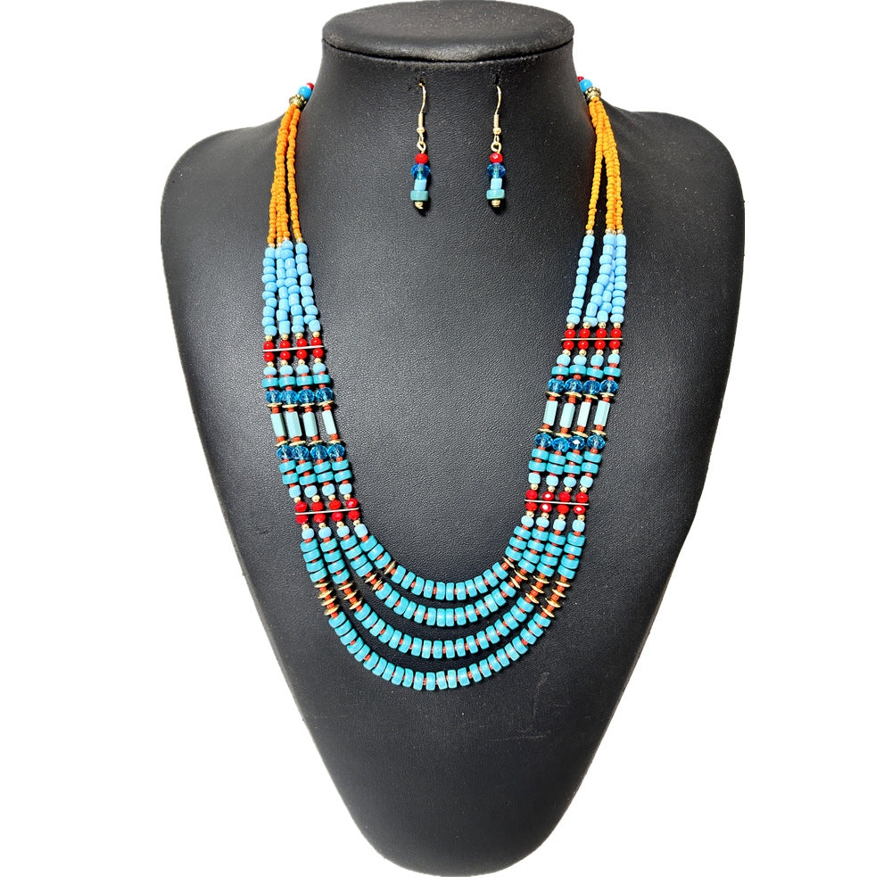 Bohemian Melange Glass Beaded Necklace and Earring Set