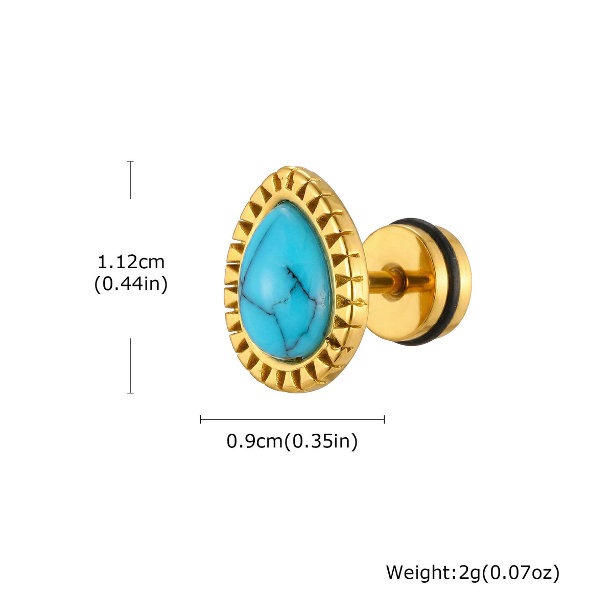 Gold-Tone Turquoise Teardrop Stud Earring — Single