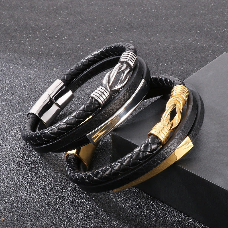 Planderful Magnetic Stainless Rope Leather Bracelet For Men