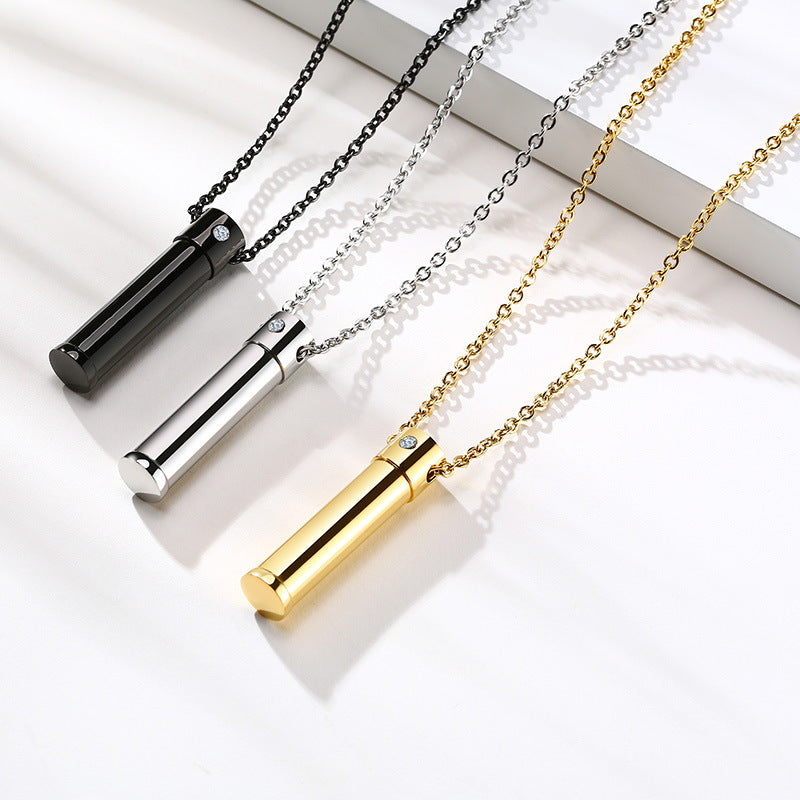 Sweater Chain Stainless Steel Single Zircon Open Urn Pendant