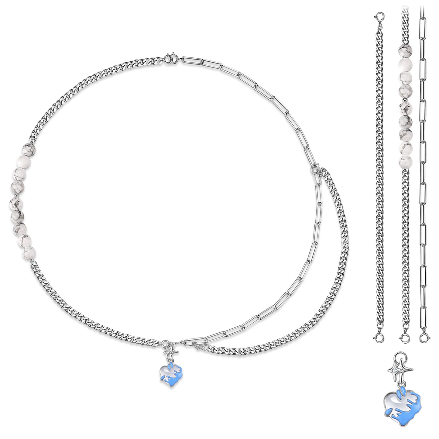 Blue Melting Heart Pendant Splice Silver Necklace