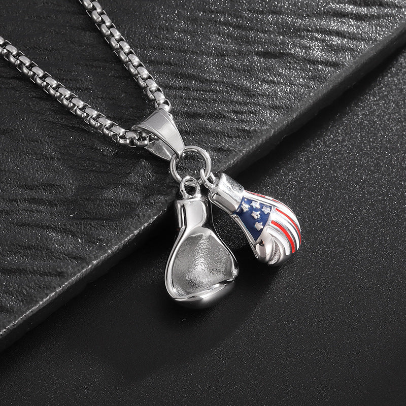 Planderful Hip Hop Necklace Premium Titanium Steel Epoxy Star Spangled Banner Double Pendant For Streetwear Fans