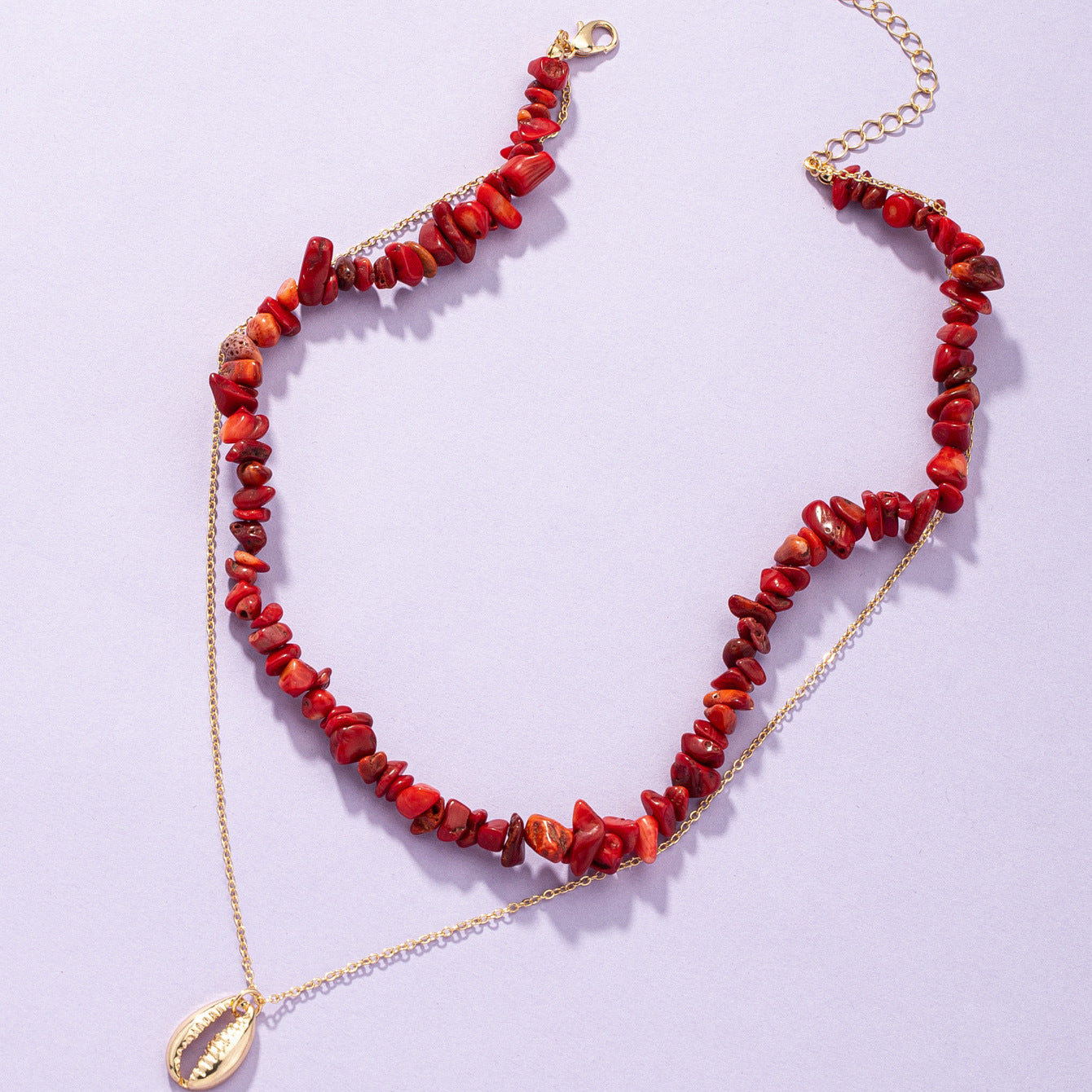 Red Stone Double-Layer Holiday Necklace: Vienna Verve Collection - Metal Neck Accessories