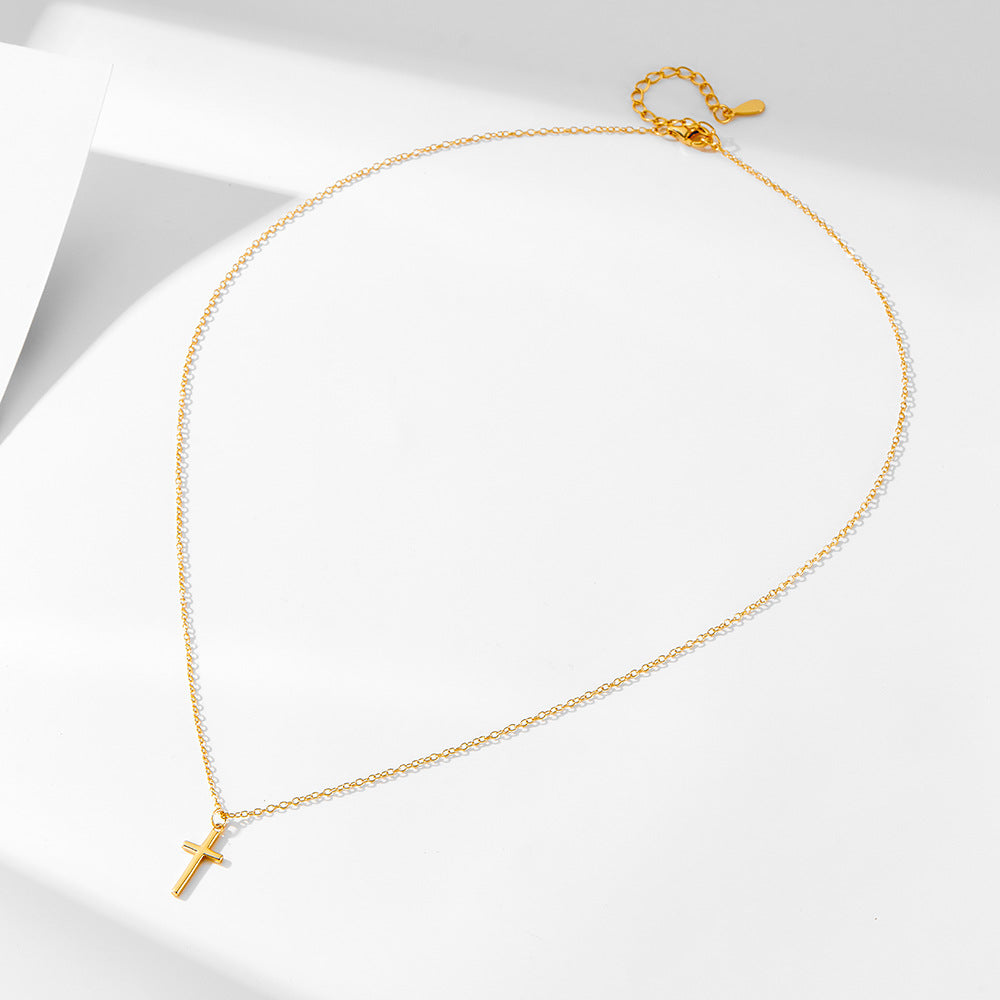 Glossy Three-Dimensional Cross Sterling Silver Necklace