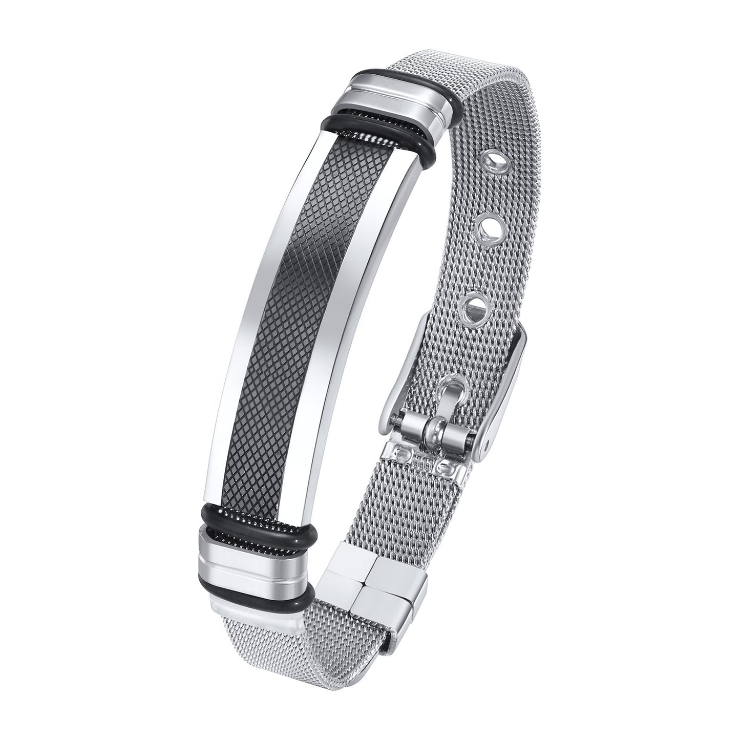 New Men's Stainless Steel Curved Mesh Strap Bracelet
