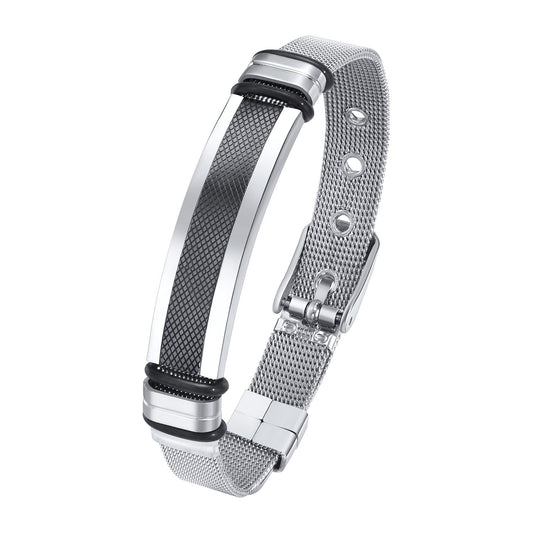 New Men's Stainless Steel Curved Mesh Strap Bracelet
