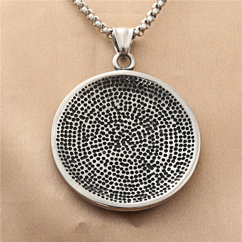 Personalized Titanium Steel Cross Pendant Necklace for Men with Retro White Stone Round Charm