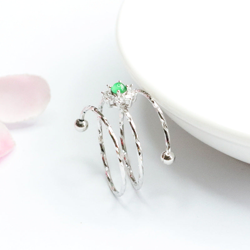 Icy Green Jadeite Sun 925 Silver Ring