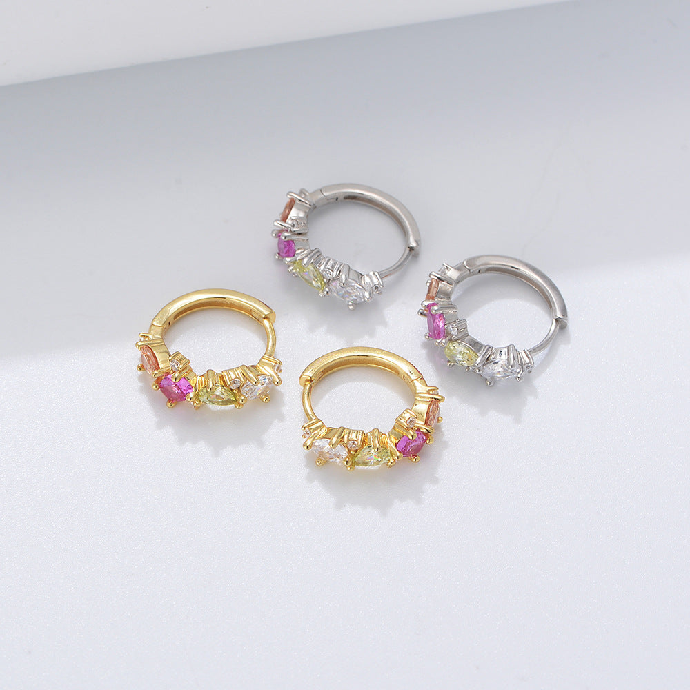 S925 Sterling Silver Colored Zircon Ear Buckle Earrings Sense Mori Fairy Earrings