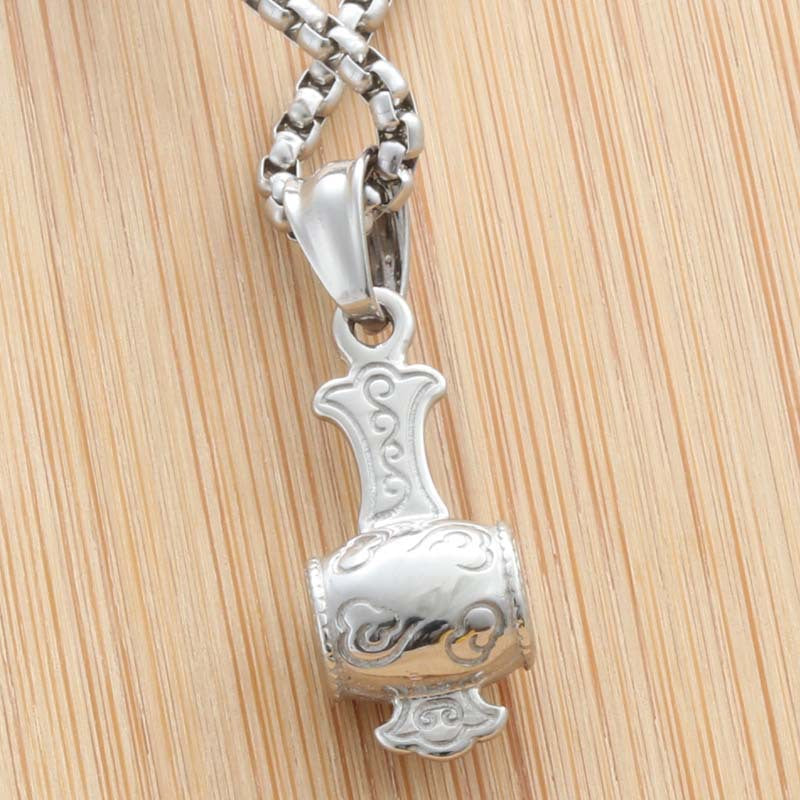 Men's Retro Punk Titanium Steel God of Wealth Hammer Pendant Necklace