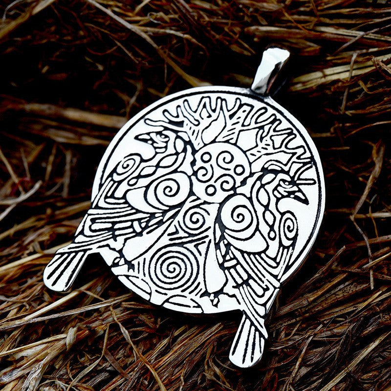 Norse Mythology Viking Odin Crow Stainless Steel Pendant – Unisex Titanium Steel Pendant Necklace