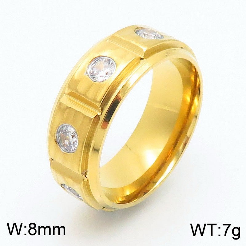 Planderful Mens Titanium Steel Ring Zircon 8mm Hip Hop