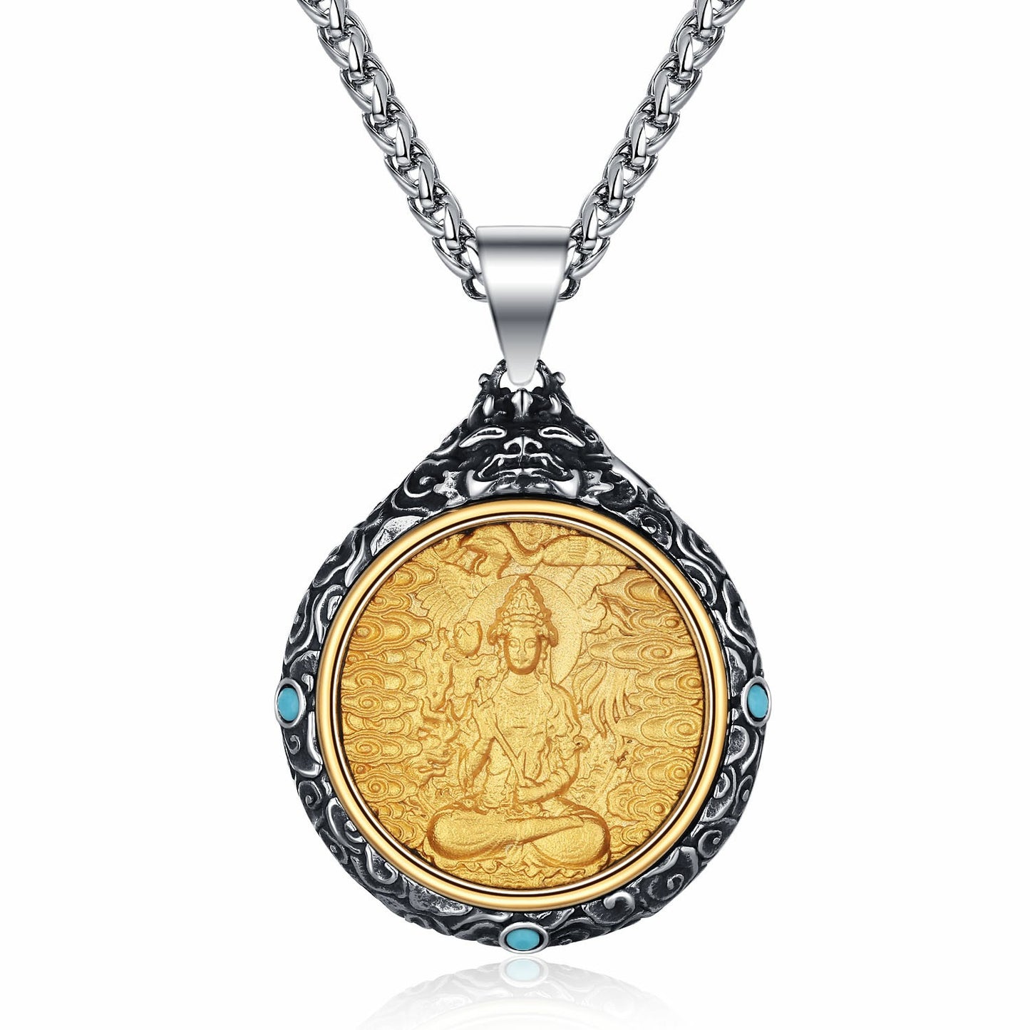 Titanium Steel Necklace – Elegant Bodhisattva Zodiac Pendant Necklace For New Chinese Style
