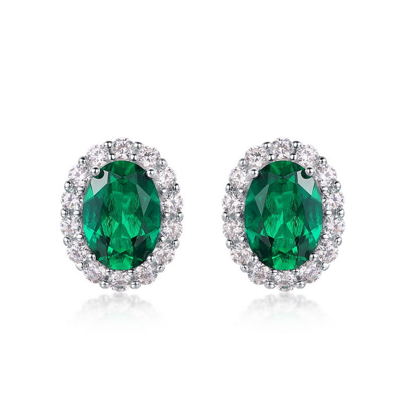 S925 Sterling Silver Lab-Grown Gemstone Oval Stud Earrings