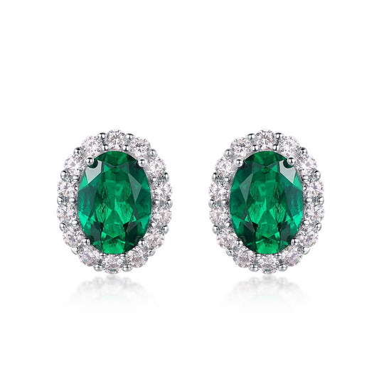 S925 Sterling Silver Lab-Grown Gemstone Oval Stud Earrings