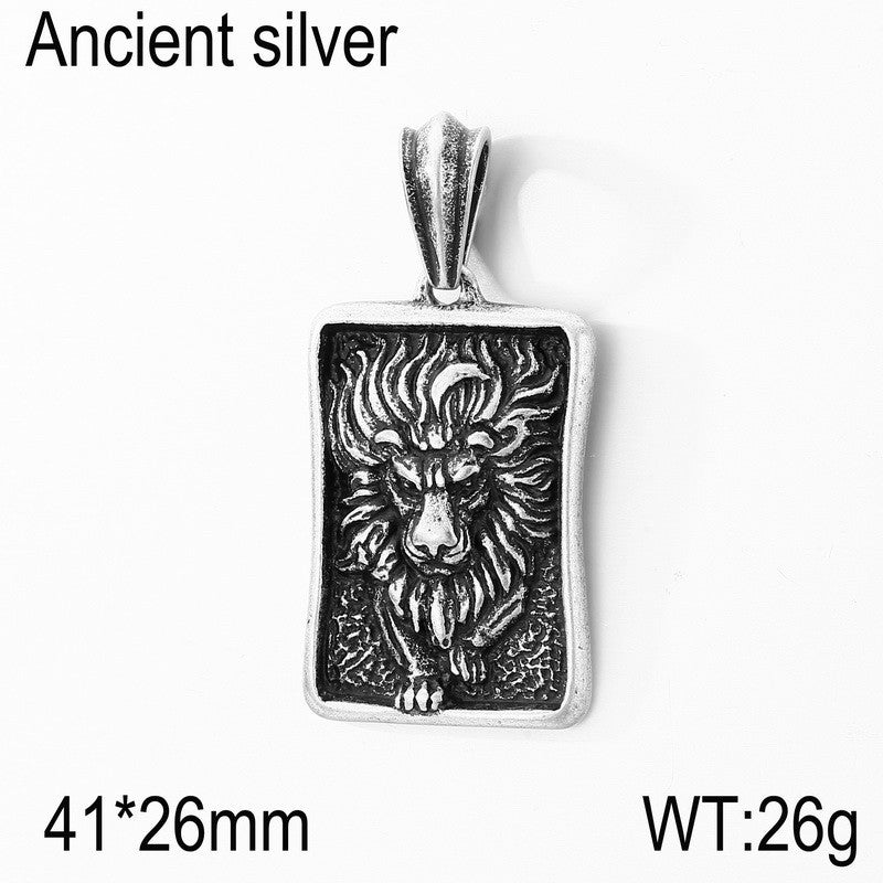 Punk Style Retro Casting Lion Tag, Smearing Oil Animal Square Brand Stainless Steel Necklace