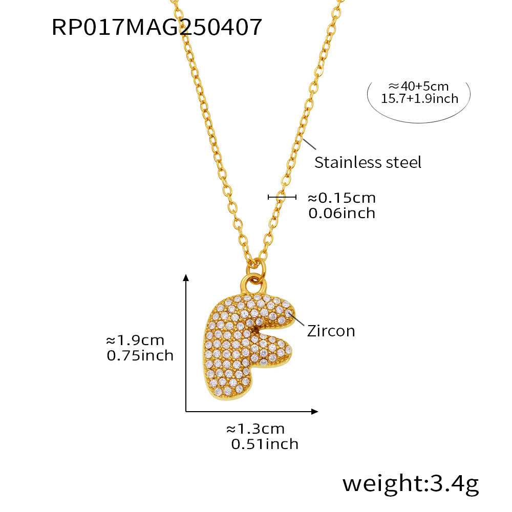 Planderful 26 Letter Zircon Necklace Gold Plated Hip Hop