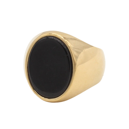 Planderful Titanium Steel Ring Oval Black Stone For Men Unisex Protection Statement
