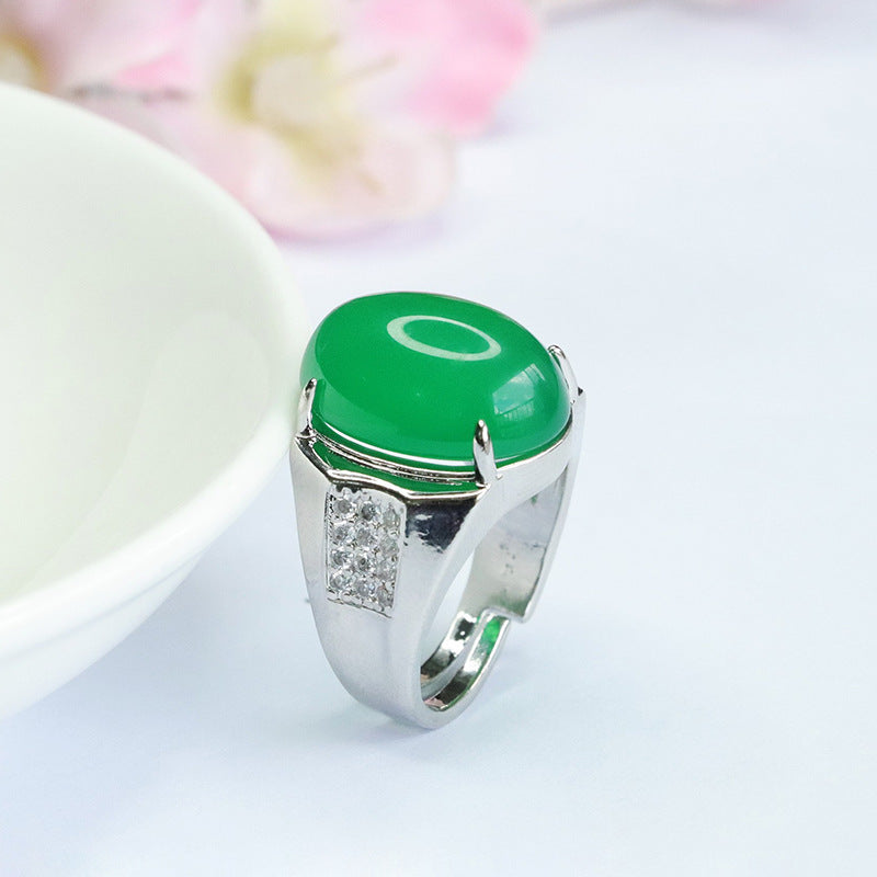 Chalcedony Gemstone Sterling Silver Adjustable Finger Ring