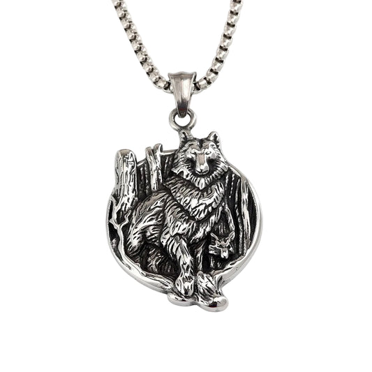Vintage Viking Wolf Stainless Steel Men's Pendant Necklace
