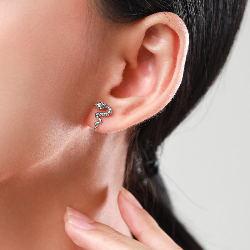 Sterling Silver Snake Earrings - Classic Punk Style for Men and Women