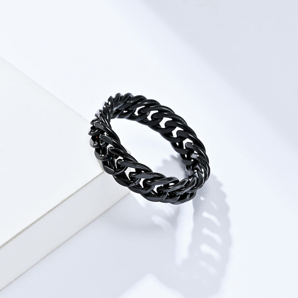 INS Cold Neutral Wind Titanium Steel Mirror Polished Cuban Chain Ring for Men