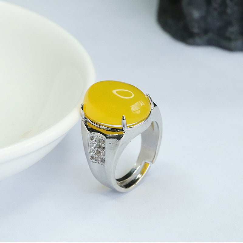 Yellow Chalcedony Sterling Silver Adjustable Ring with Wide Band