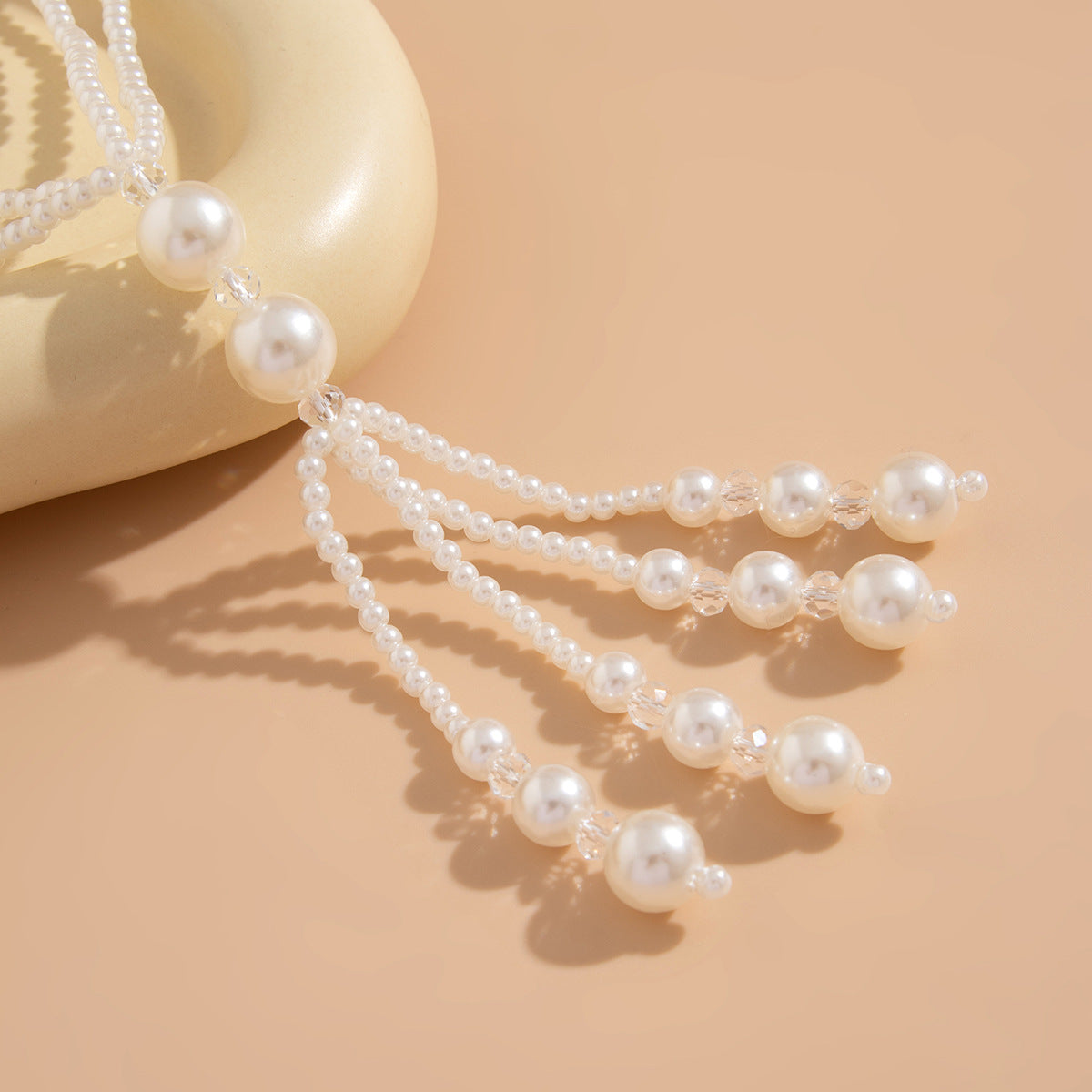 Layered Pearl & Crystal-Style Tassel Long Necklace